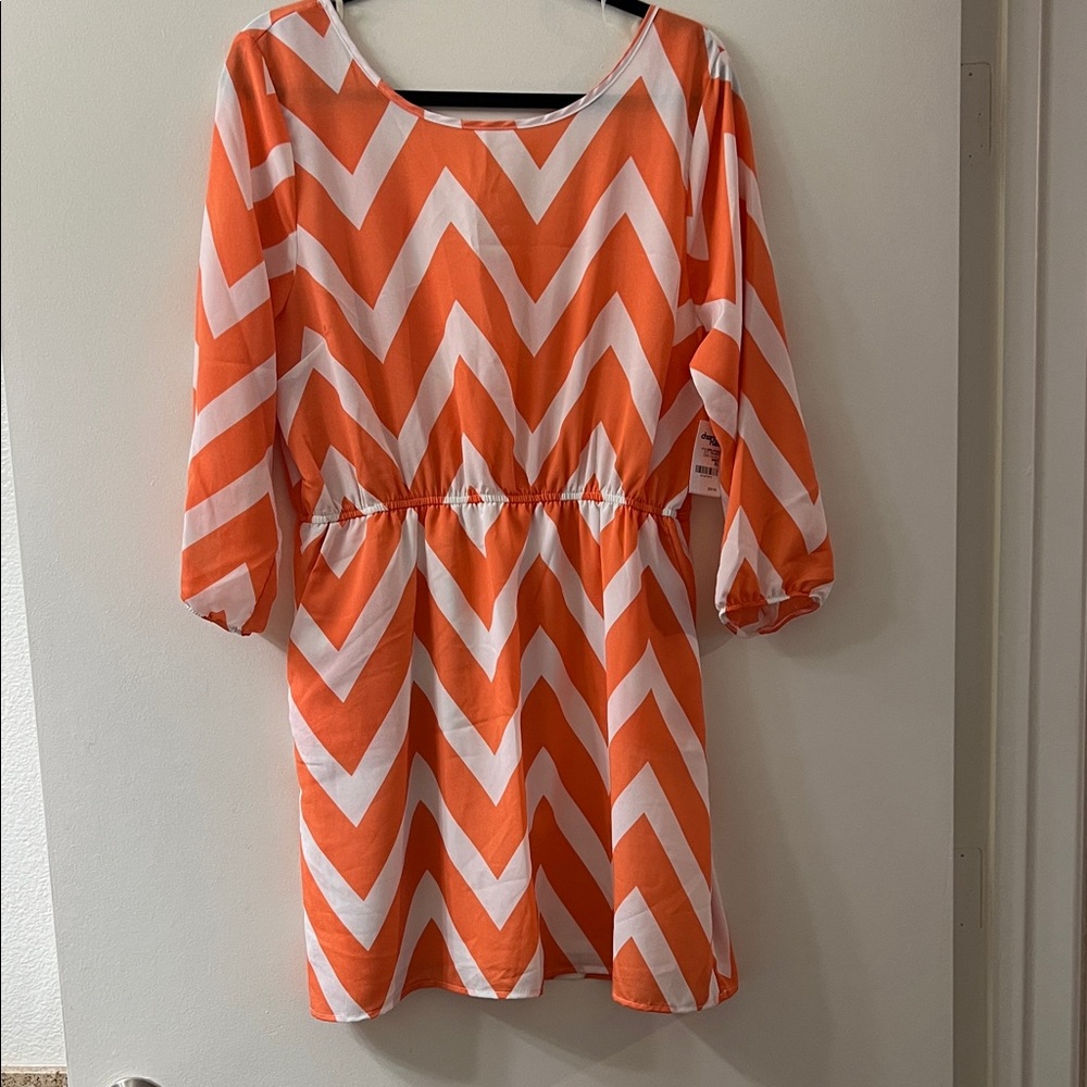 Charlotte Russe Orange and White Chevron Mini Dress